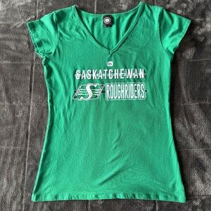 Women's large Saskatchewan Roughriders CFL Green V-Neck Top